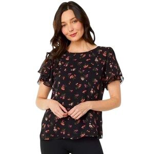 Vince Camuto Petal Sleeve Crew Neck floral Blouse size XS